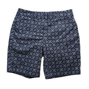 Womens Lands End Size 4P Blue Geometric Floral Print Mid Rise Bermuda Shorts